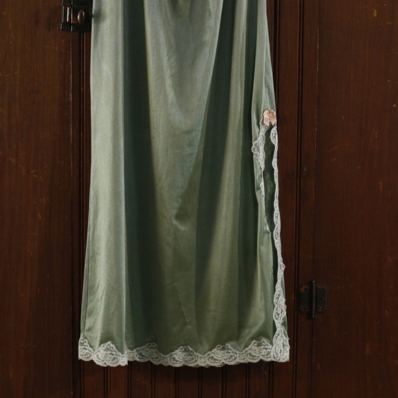 Dusty Green Silky Lace Trim Skirt - Picture 3 of 10